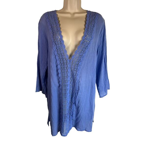 La Blanca Purple Lace Trim Swimsuit Cover Up Cruise Resort Loungewear - Picture 1 of 7